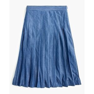 NWT J Crew Blue Pleated Chambray Midi Skirt Size 14